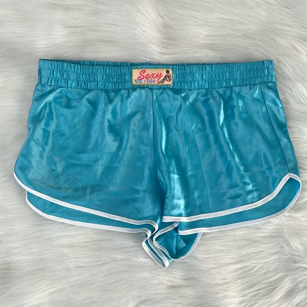 Vtg Y2K Sexy VS 1984 Victorias Secret Blue Satin Sleep Shorts Sleepwear Sz S